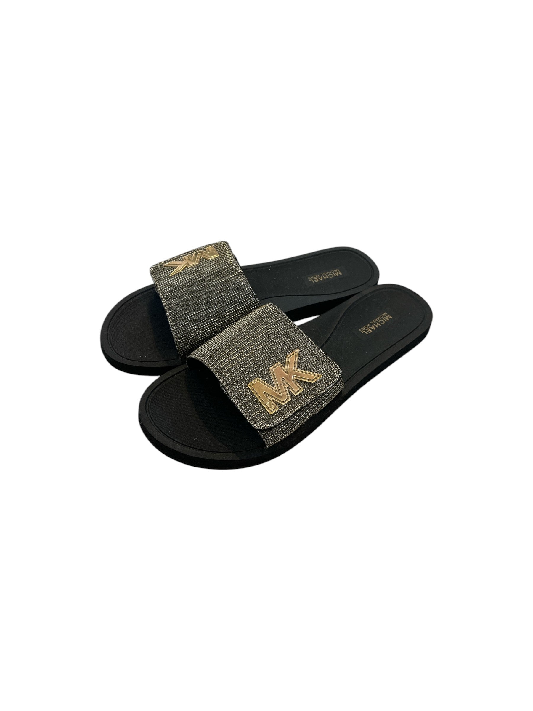Michael Kors Women's Slides Slip-on Flats T-Strap Sandals Gold Metallic