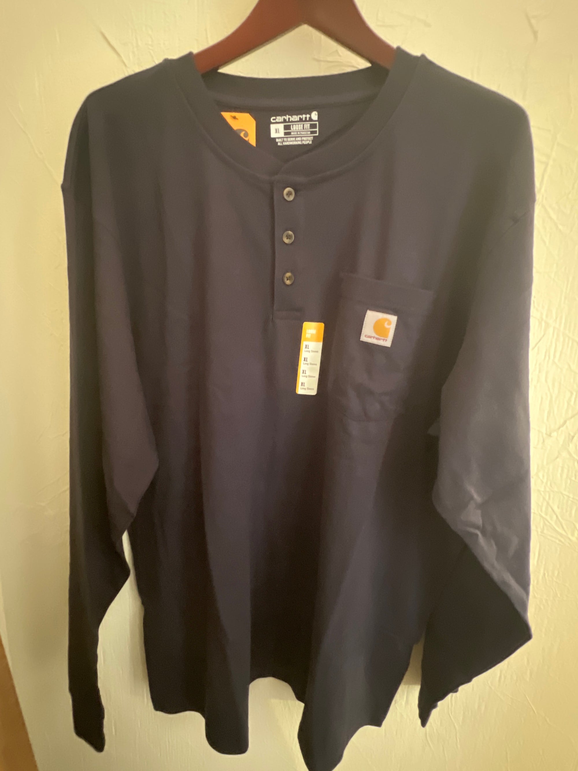 Loose Fit Heavyweight Long Sleeve Pocket Henley T-Shirt (XL)